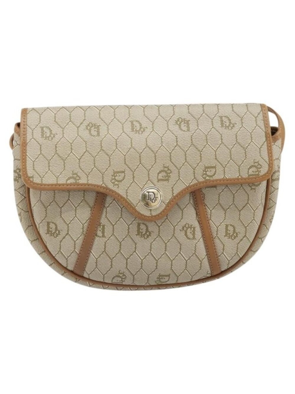Authentic Christian Dior Honeycomb Canvas Shoulder Bag PVC Beige Gold - Picture 9 of 16